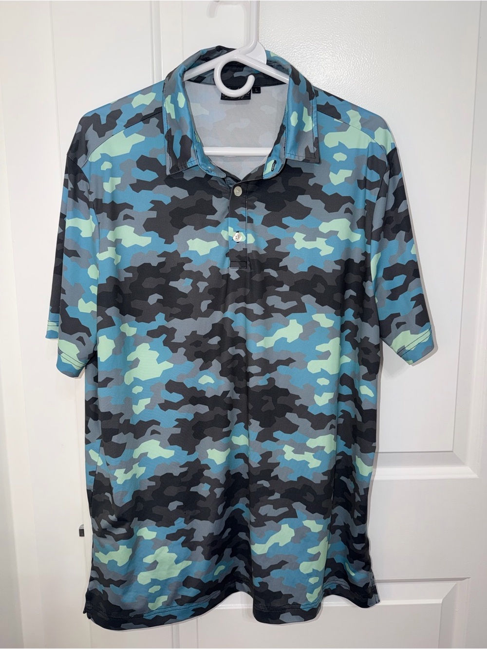 Sunday Swagger Men's Large Abyss Camo Golf Polo Shirt Blue Charcoal Performance
